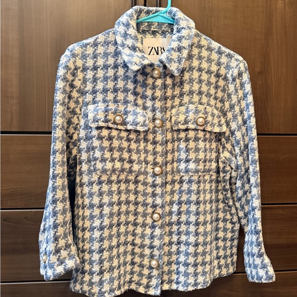 Zara Blue and Cream Tweed Jacket/ Overshirt XS - Picture 1 of 11